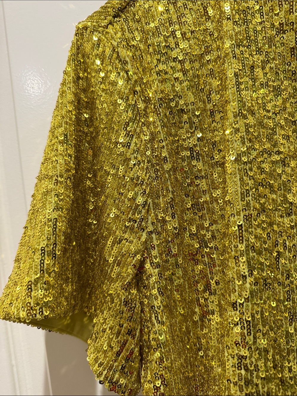 Express NWOT  Gold Sequin Cropped Short-Sleeve Top LARGE - Picture 3 of 5